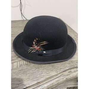 Vintage Capas Design Black Derby Hat Wool Felt Lined XL